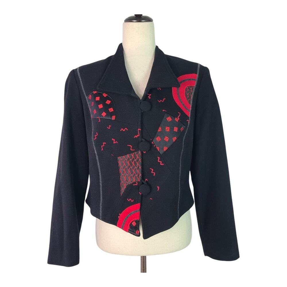 Canvas Backs Black Red Wearable Art Jacket Blazer Wool Silk Cashmere Size Small